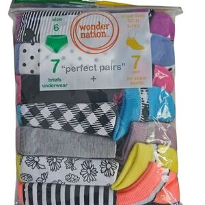 NWT | Wonder Nation Girl's Colorful Briefs and Socks Set | 7 Pairs | Size: 6